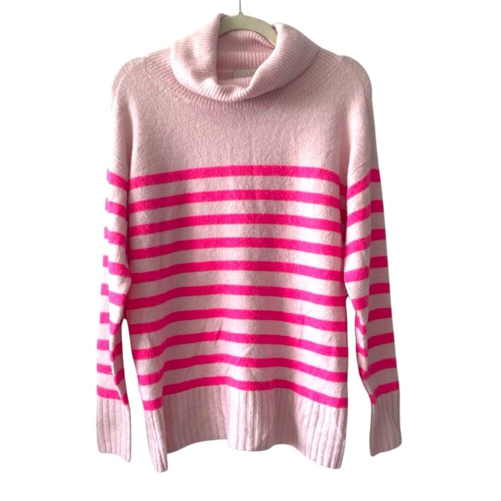 LOFT Striped Turtleneck Sweater | Pink and Fuchsia | Small